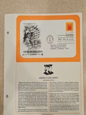 RARE COLLECTIBLE USPS 1ST DAY ISSUE AMERICAN EDUCATION LEARNING NEVER ENDS STAMP